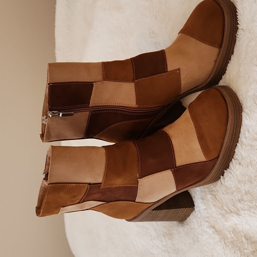 Faux Suede Patchwork Boots